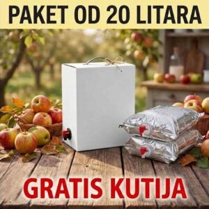 Veliki porodični paket: Domaći matični sok od neprskanih jabuka 20 L (4x5 L vreće + GRATIS kutija)